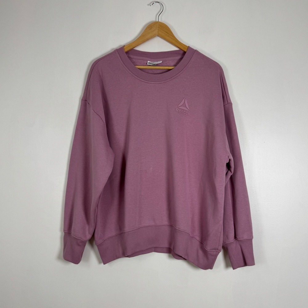 Athleisure Reebok Womens XL Sweatshirt Mauve Fleece Oversized Crewneck Logo